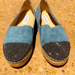 STEVE MADDEN Blue Pulsse Platform Espadrille Flats